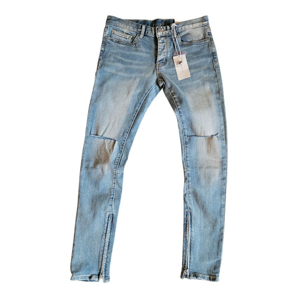Mnml Jeans Mens 31x32 Blue Light Wash Stretch Denim Straight Leg Tears Distress